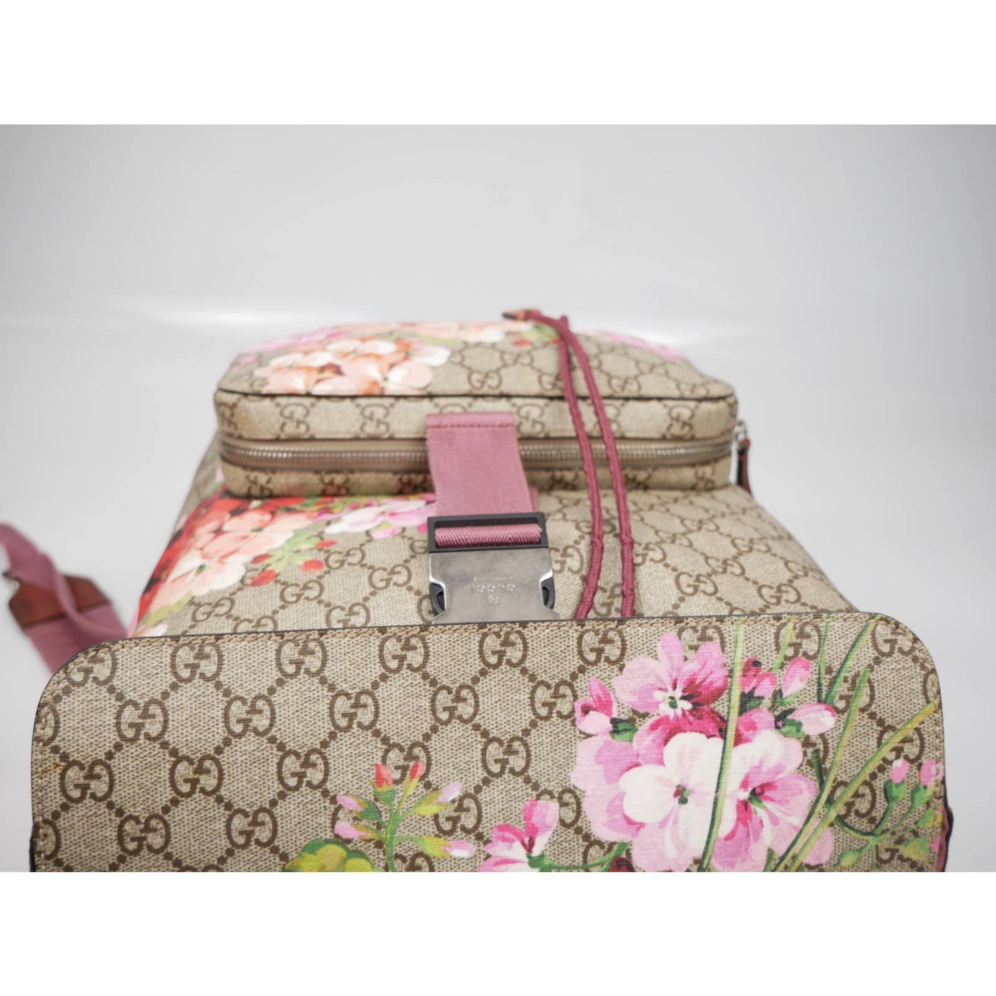 GUCCI Buckle Backpack Blooms Print GG Coated Canvas