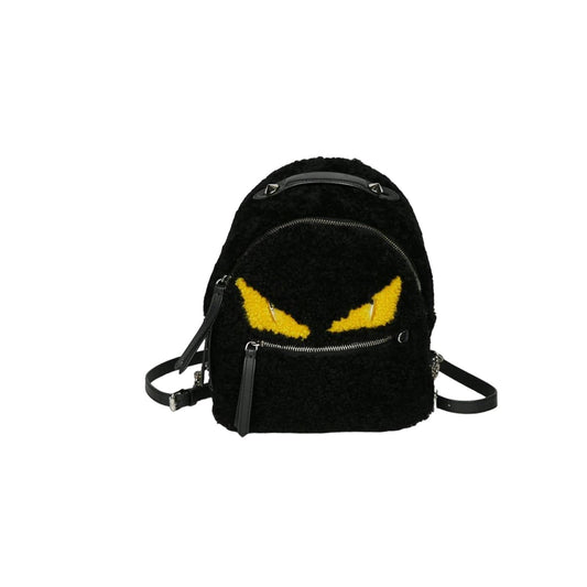 Fendi Black Shearling and Leather Monster Backpack