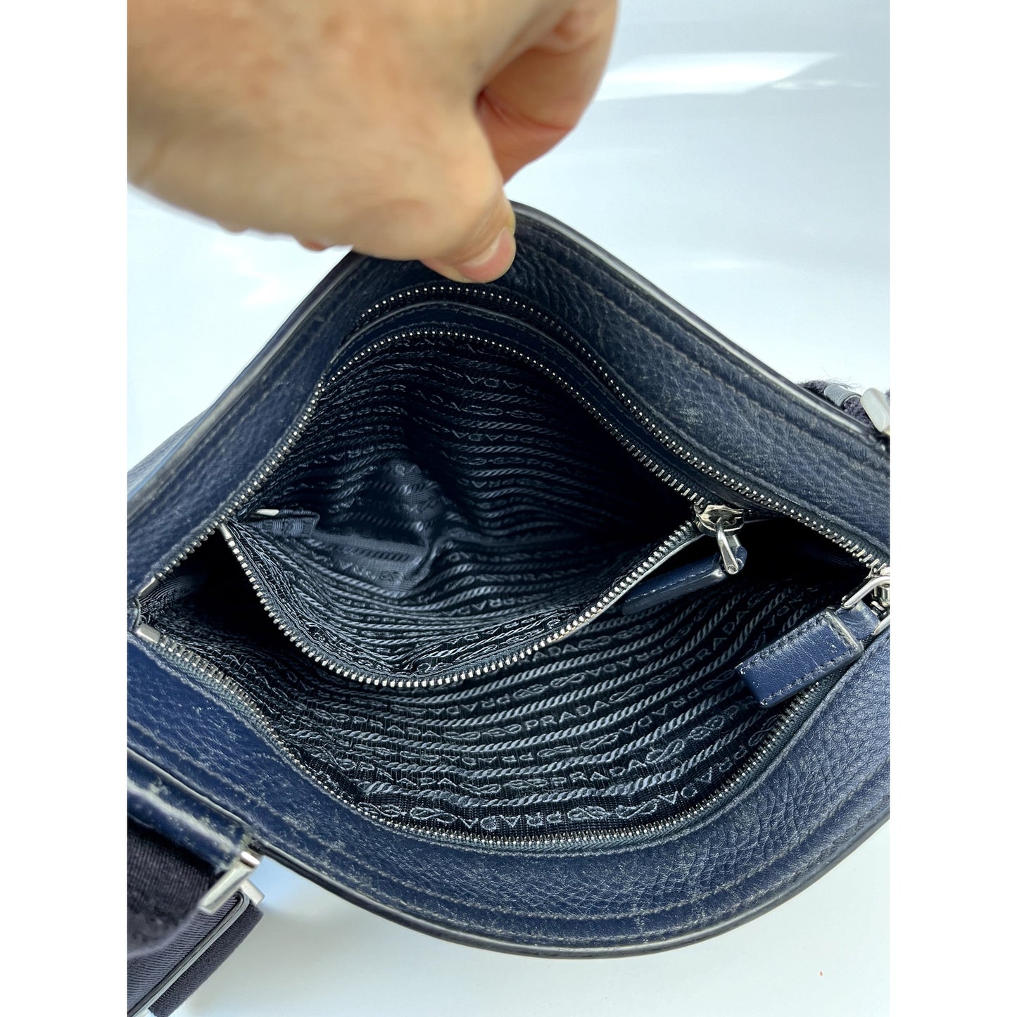 Prada Navy Saffiano Leather Side Bag