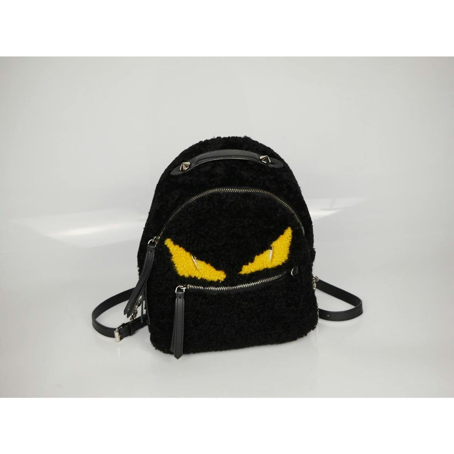 Fendi Black Shearling and Leather Monster Backpack