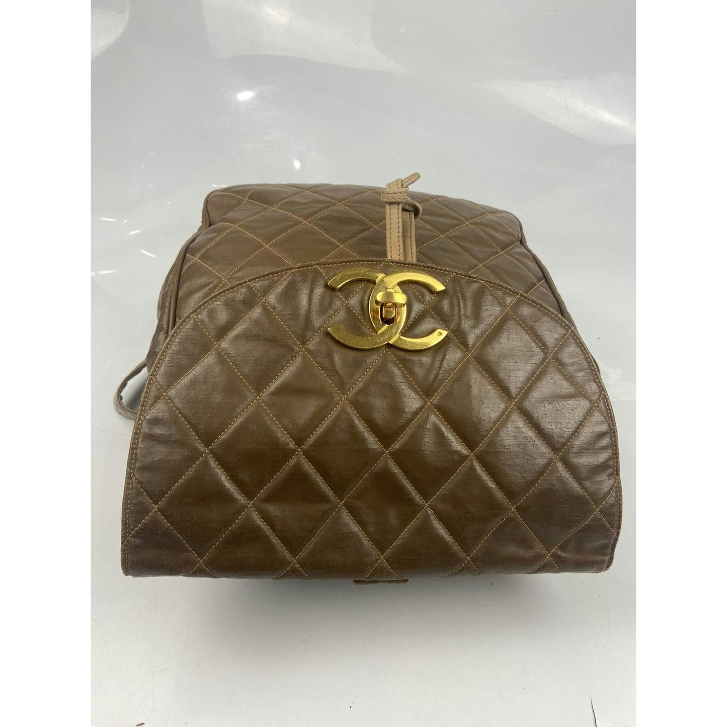 Chanel Brown Diamond Quilt Gold Metal Backpack Bag