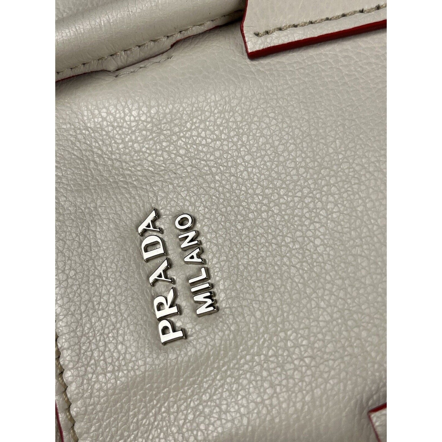 Prada White Leather Trapeze Shoulder Hand Bag