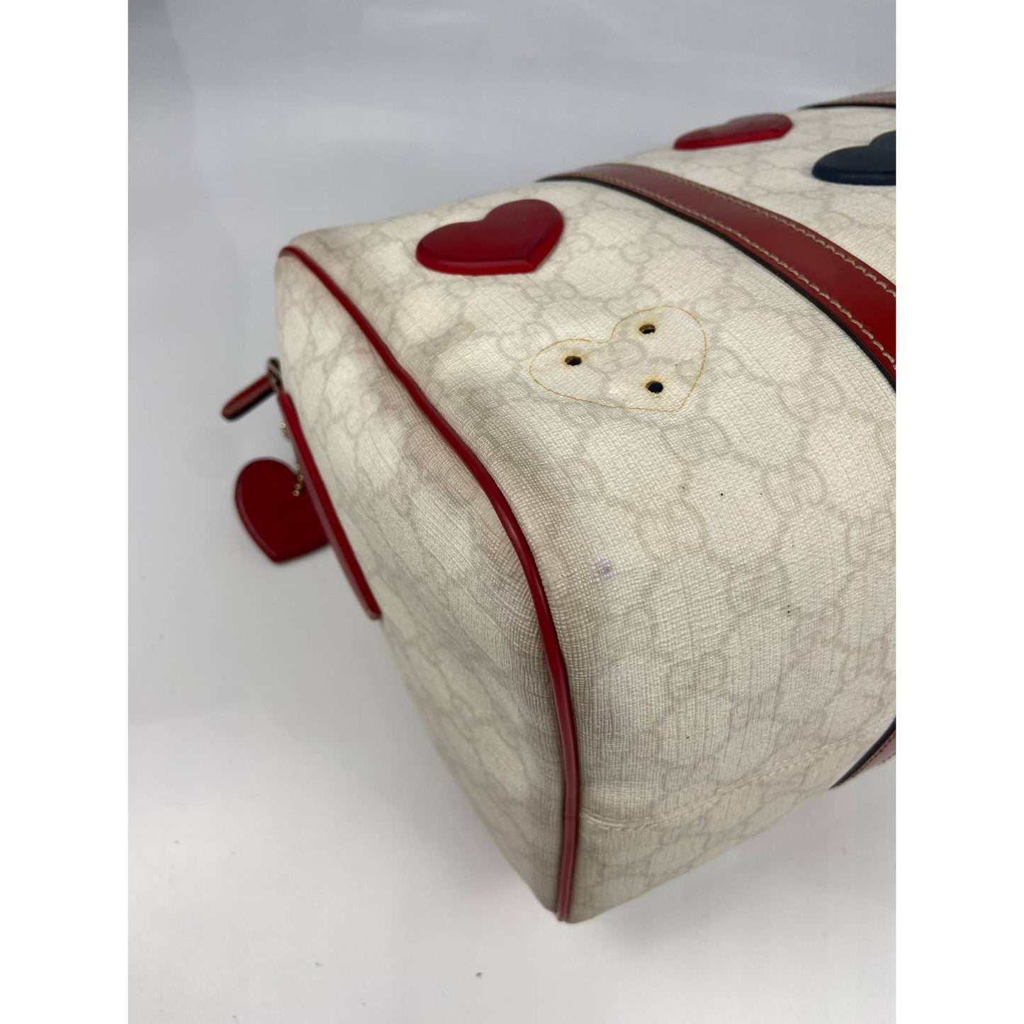 Gucci White Monogram Canvas Red Navy 2WAY Hearts