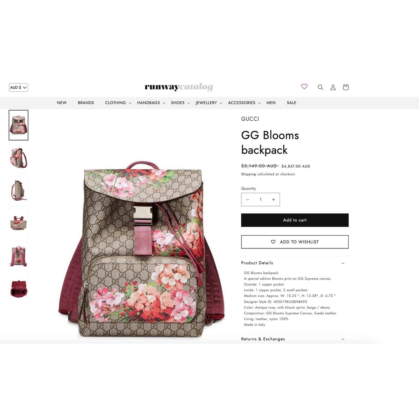 GUCCI Buckle Backpack Blooms Print GG Coated Canvas