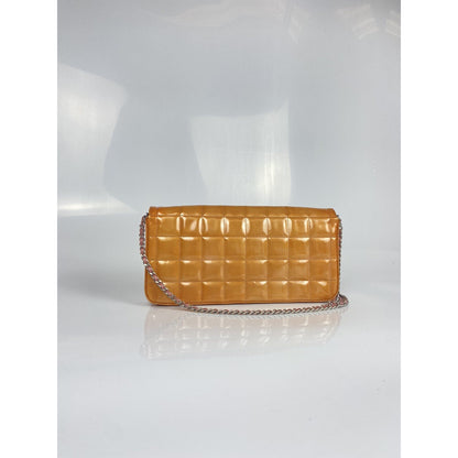 Chanel Orange Patent Leather Chocolate Bar Shoulder Bag