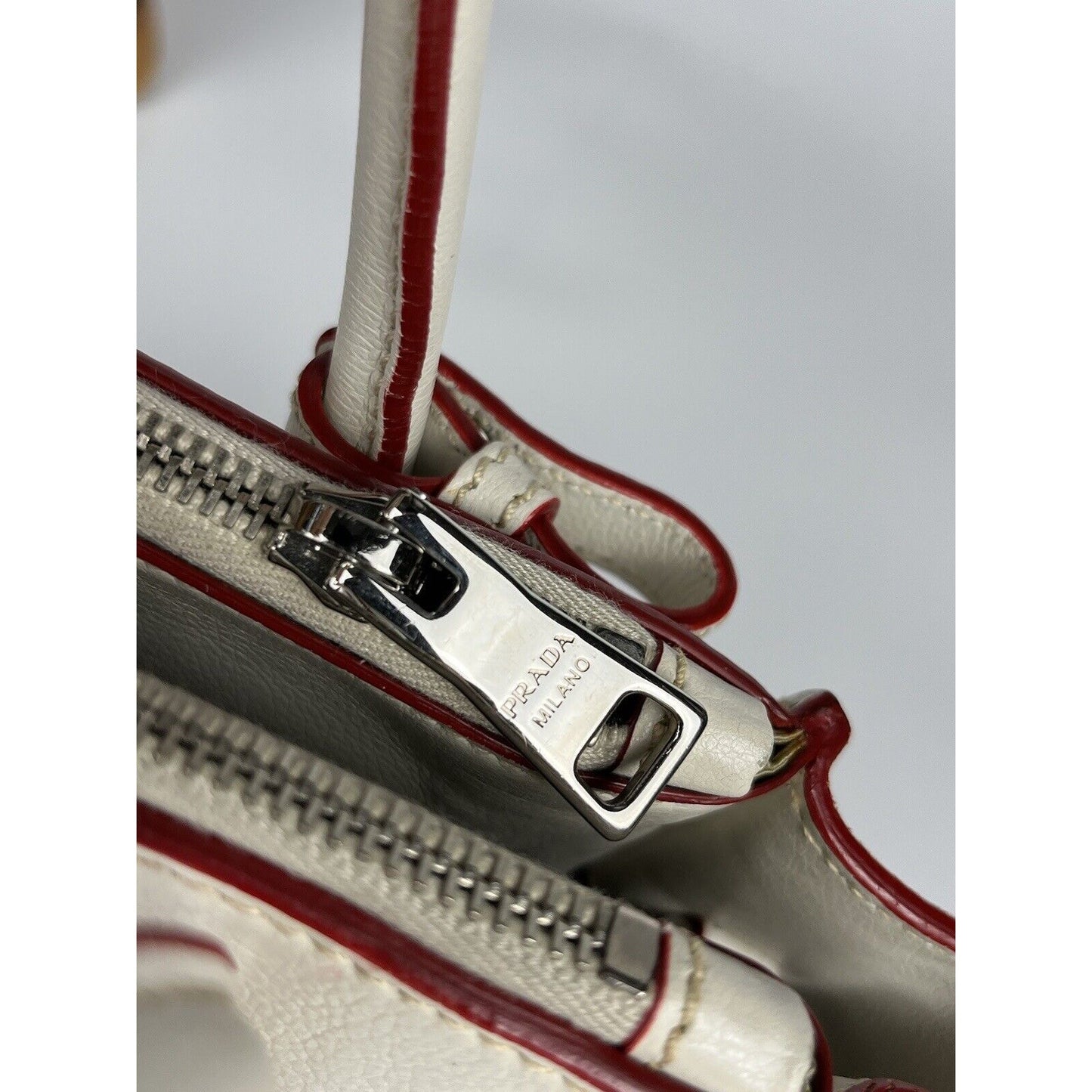 Prada White Leather Trapeze Shoulder Hand Bag