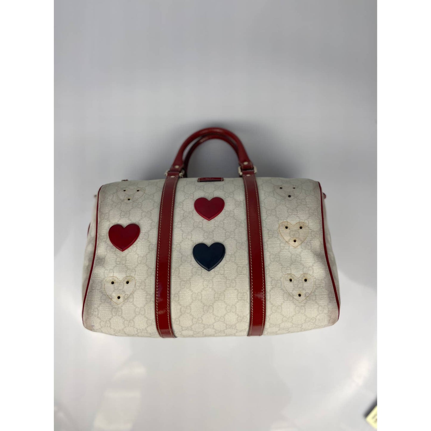 Gucci White Monogram Canvas Red Navy 2WAY Hearts