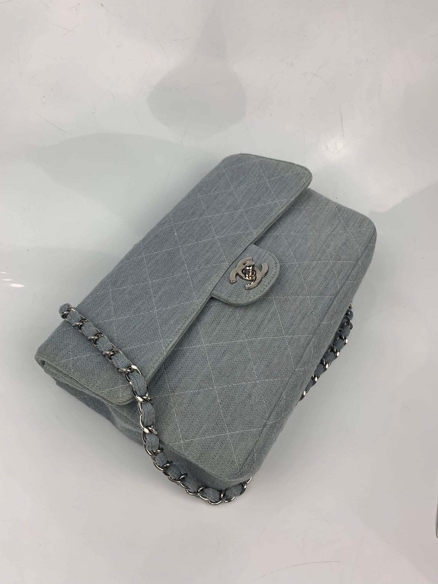 Chanel Blue Cotton Turnlock Shoulder Bag