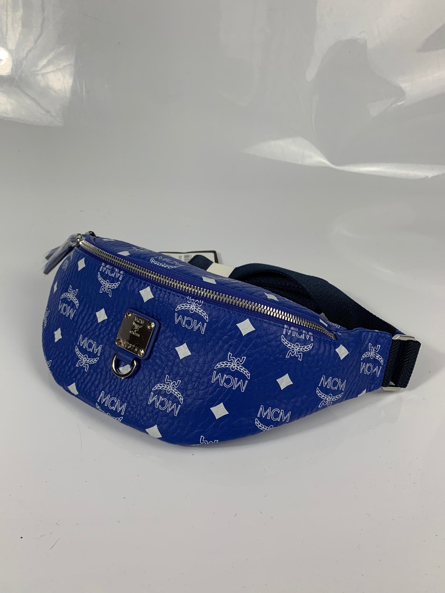 MCM Monogram Blue Visestos Leather Belt Bag