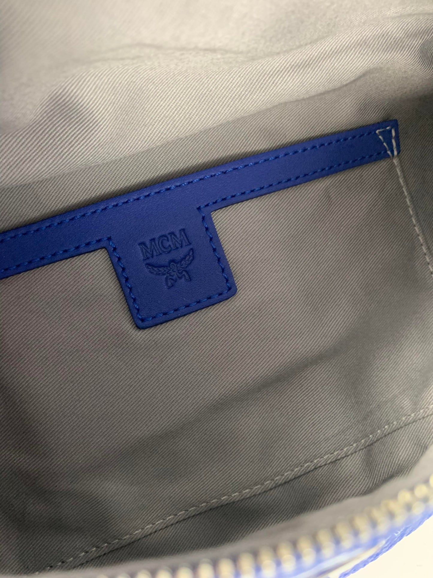 MCM Monogram Blue Visestos Leather Belt Bag