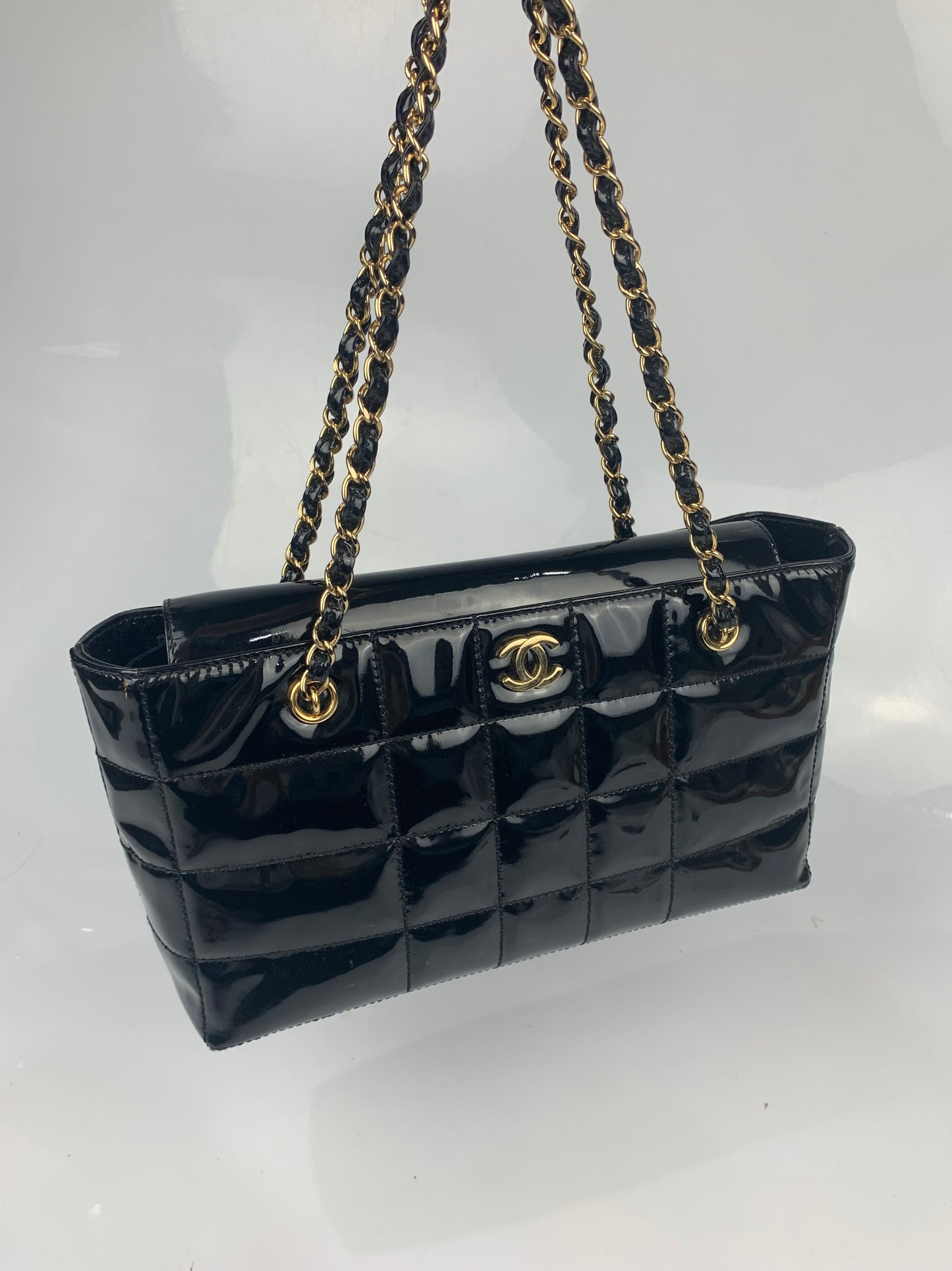 Chanel Black Patent Leather Tote Shoulder Bag