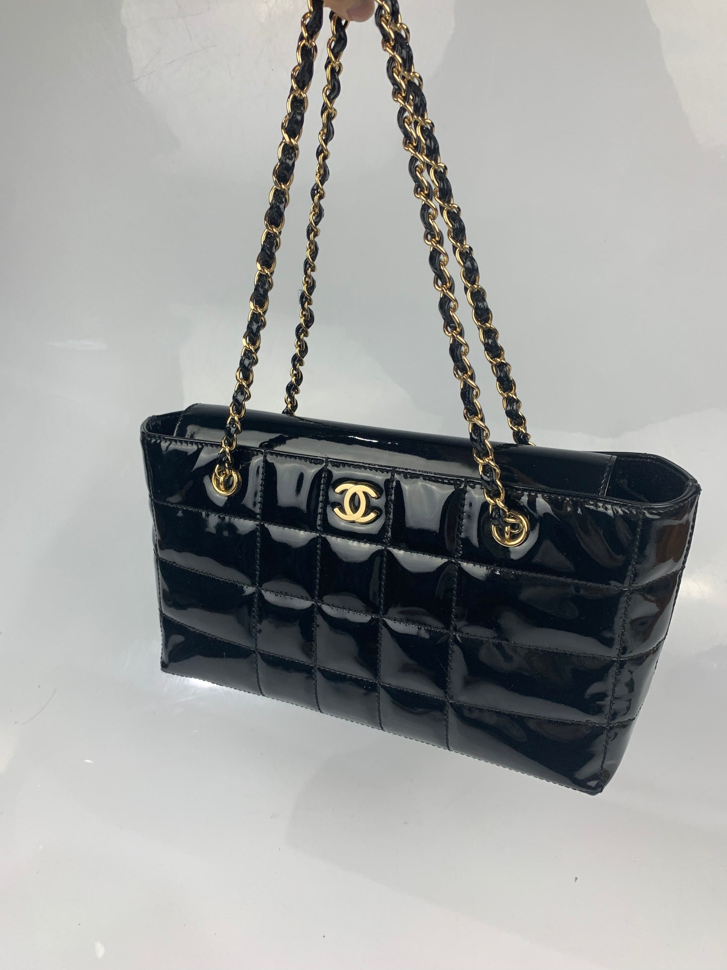 Chanel Black Patent Leather Tote Shoulder Bag