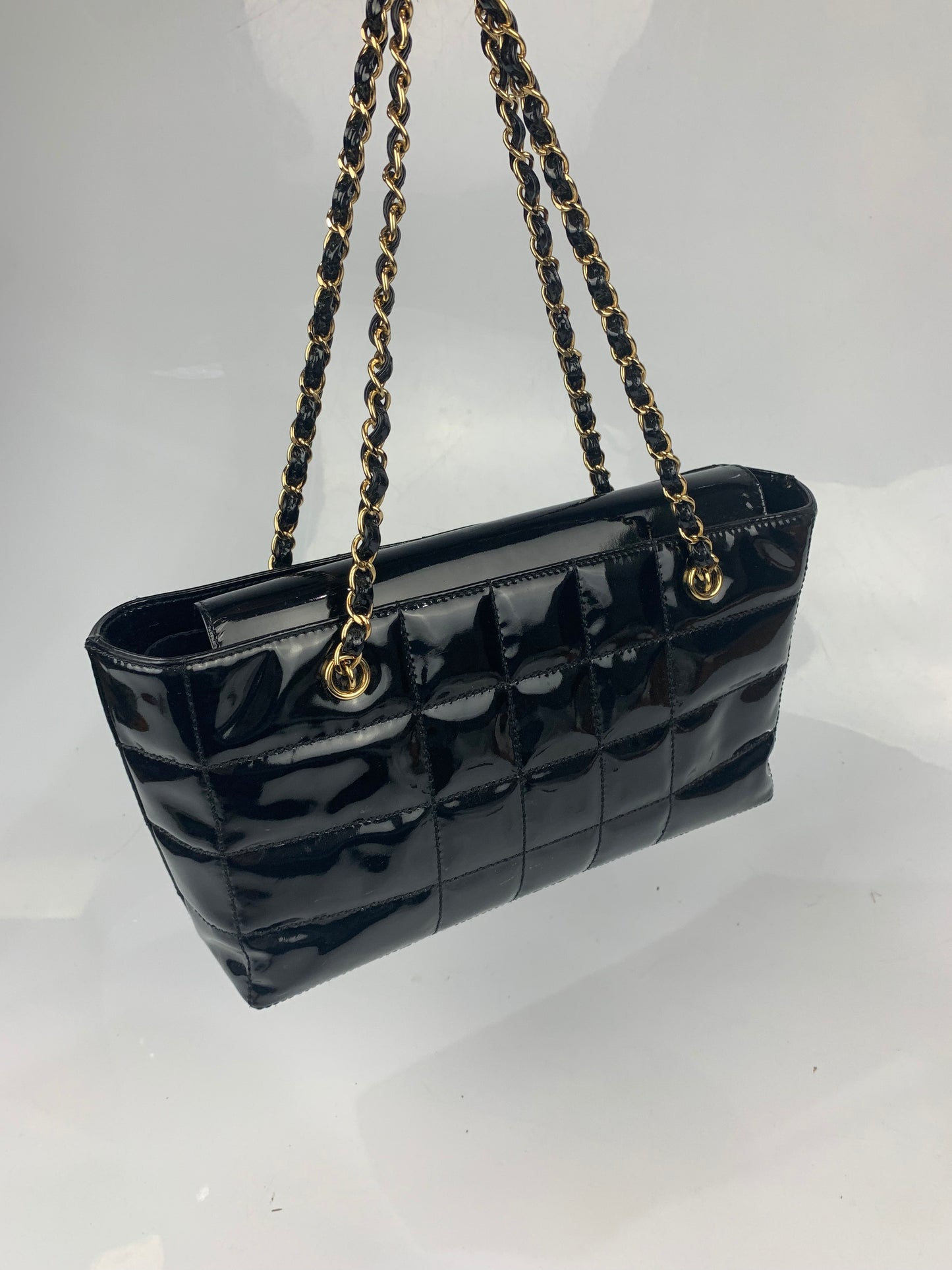 Chanel Black Patent Leather Tote Shoulder Bag