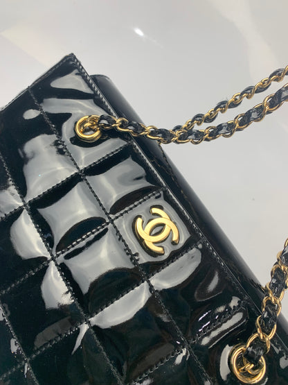 Chanel Black Patent Leather Tote Shoulder Bag