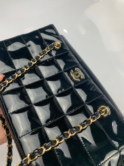 Chanel Black Patent Leather Tote Shoulder Bag