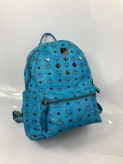 MCM Blue Visetos Studded Backpack Bag