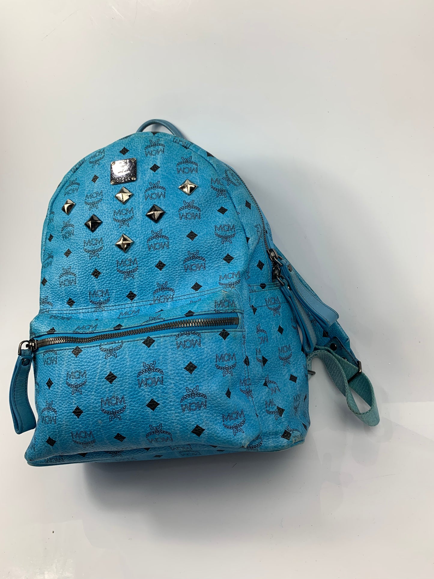 MCM Blue Visetos Studded Backpack Bag