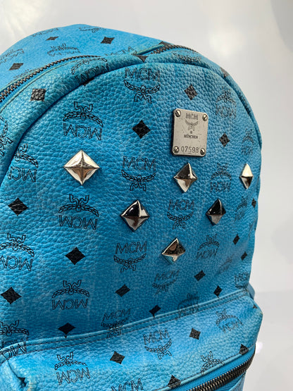 MCM Blue Visetos Studded Backpack Bag