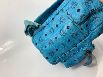 MCM Blue Visetos Studded Backpack Bag