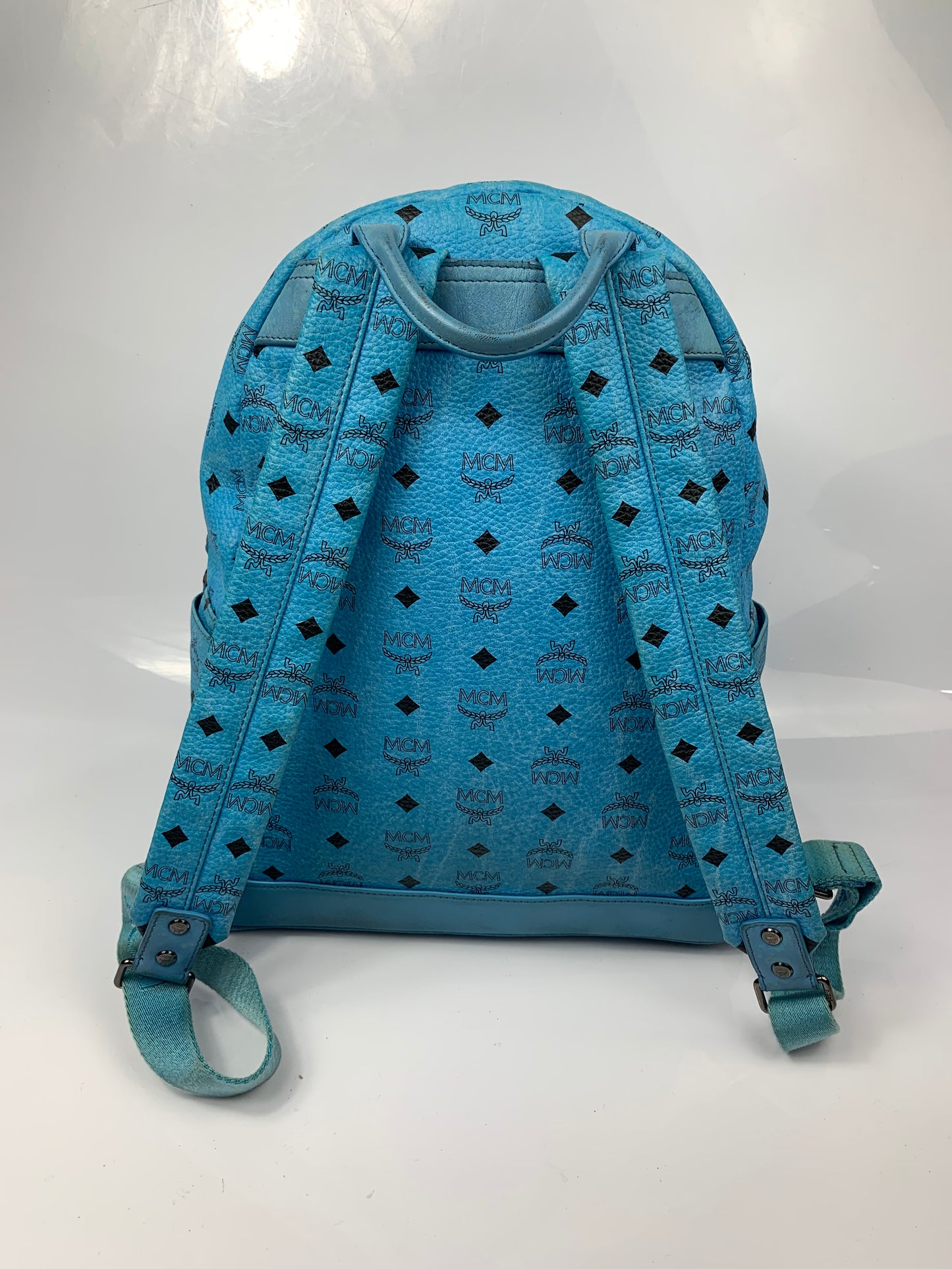 MCM Blue Visetos Studded Backpack Bag